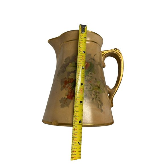 AS IS Stubenville stoneware pitcher fruit motif tan brown gold tableware serving - Picture 5 of 7